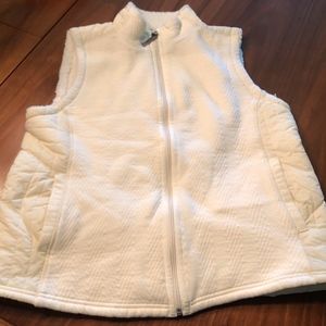 TALBOTS L Cream Puffer Vest Faux Fur Large Pockets